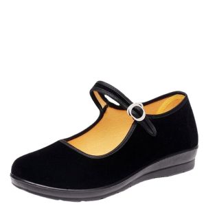 Free Shipping WomenS Black Flat Shoes Suitable For Hotels Work And Dance Breathable With A Flat Heel And A Buckle Closure