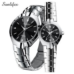 SUNLIFEX Jam Tangan Couple Berlian Bisnis Kuarsa Jam Pria/Wanita Original Anti Air Jam Tangan Cewek/Cowok Free Box