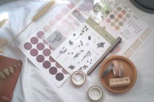 Journal Starter Kit Set (Journal Planner Diary Scrapbook Bujo Book Sticker Stamp Washi Tape Clip Paper Craft Art)