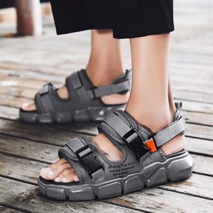Dép nam đi biển 2 quai Velcro dép co giãn có thể điều chỉnh dép đế dày phẳng dép thời trang mùa hè