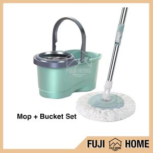 READY STOCKSpin Mop With Spinner Stainless Steel Bucket Auto Spin Mop Magic Spin 360 Tornado Mop Hands Free Mop Lantai
