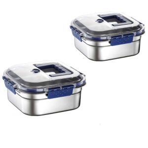HomeCare Kitchen Accessories Food Crisper Storage Stainless Steel Square Canister
