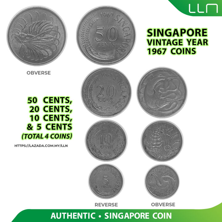 【OLD COIN】Singapore 1967 - 5 Cents, 10 Cents, 20 Cents and 50 Cents ...