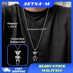 Violent Bear Punk Style Bear Titanium Steel / Alloy Steel Chain Necklace men Women Kalung Rantai Leher Lelaki Wanita 字母印花暴力小熊吊坠项链