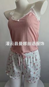 Women Camisole Pajamas Set Plus Size Lace Sleepwear Singlet Shorts Pyjamas Baju Tidur Perempuan 性感蕾丝吊带背心