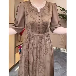 filipinina modern high-end Hot selling item dress Trendy temperament Elegant Middle age mother Lace up Tuck in your waist Medium and long section  womens dresses