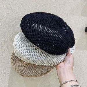 NEXTYOO Anti-UV Straw Painter Cap Hollow Casual Berets Mesh Visor Cap Women Men