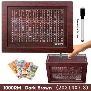 【Free Pen】Wood Money Box Modern Money Saving Box Wooden Piggy Banks Cash Boxes With Savings Goals and Figures Tabung Duit 存錢罐