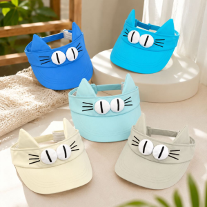 0HOWWUU Sun Protection Cat Ears Visor Cap Quick-drying Big Eyes Cat Empty Top Cap Cute Breathable Sun Hat Women Summmer
