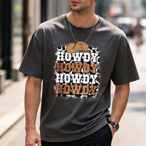 [Local Stock] HBESTY  Howdy Howdy Howdy with Cowboy Hat Print Harajuku Streetwear Men Clothing Graphic T Shirts Beach Vacation High Quality Cotton Tee