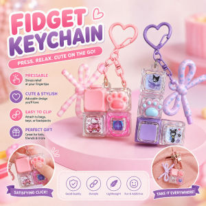 Cute Keyboard Fidget Toy Keychain 4 Key Clicker Stress Relief Toy Cat Paw Bowknot Lighted Gift