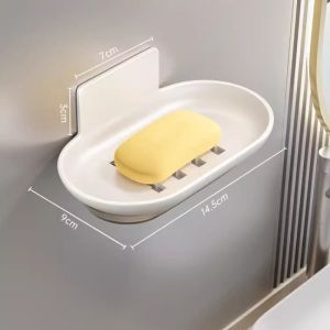 Aluminum Alloy Soap Box Without Punching With Drain Tray Bathroom Wall Soap Storage Box Wall Hang Soap Rack