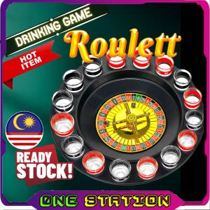 Drinking Roulette Set 16 Shot Glasses Russian Casino Spinning Roulette Poker Chips Drinking Game Set Party Adult Drinking Game