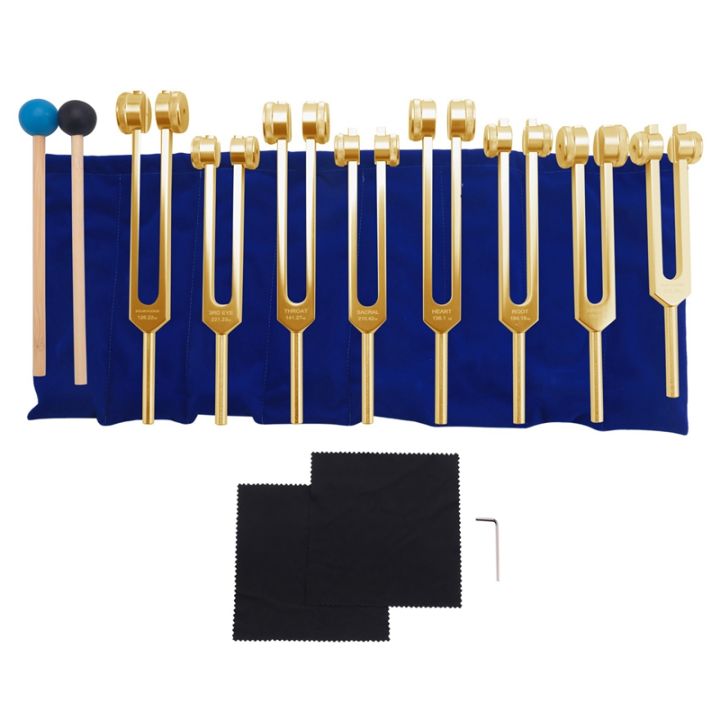 thumbnail image 2 of Yiyao Weighted Tuning Fork Set – 7 Chakras + 1 Soul Purpose (126.22–272.2 Hz) In Golden Aluminum Alloy 2 of 11