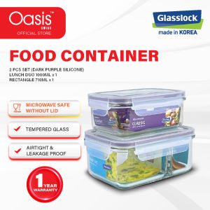 (Microwave Safe)Glasslock Airtight Food Container Bekas Kaca Makanan Kedap Udara Lunch Box 2 Pcs