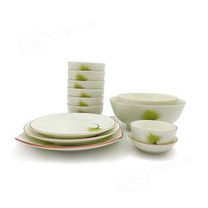 Bộ Đồ Ăn Sứ UNC Việt Nam - Hoạ tiết bồ công anh vẽ tay men kem cao cấp dùng cho 6 người không chứa Chì & Caddimi