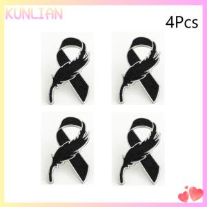[KUNLIAN] Memorial Brooch Black Ribbon Badge Clothing Accessory Pin Black Mourning Badge
