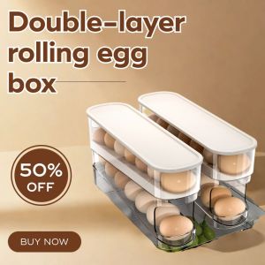 Rolling egg storage box refrigerator side door storage rack kitchen preservation box egg box egg rack
