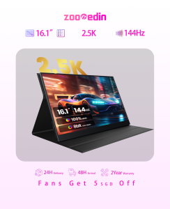 【Local Warehouse】ZOOMEDIN 16.1 Inch QHD 2K 144Hz Ultra-Slim Portable Monitor for Laptop100% SRGB External monitorDual Speakers Extender Display. with Smart Cover for LaptopPC Phone Xbox PS4/5 Switch【Delivered Whinin 72 Hours】