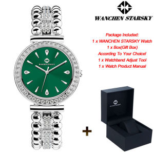 WANCHEN STARSKY Womens Wristwatch Elegant Luxury Quartz Watch Stainless Steel Strap Diamond High Quality Ladies Fashion Watch