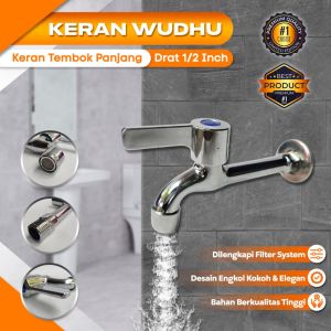 BIG MOM Kran Panjang 17 CM Kran Air Engkol Tembok Drat 1/2” – Long Faucet Keran Wudhu Besi Kran Rumahan Kran Panjang Keran Bak Mandi Keran Wastafel