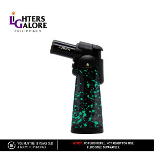 Lighters Galore - POCKET TORCH 108 (JOBON ANGLED NOZZLE WITH LOCK WHITE AND GREEN PAINT DOTS DESIGN BLACK)
