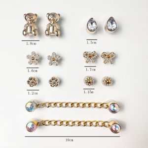 14Pcs Crocs Jibbitz Charms Detachable Diamond Studded Shoe Buckle Alloy Shoe Chain Decoration for Crocs