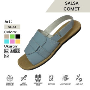 Salsa Comet Sandal Wanita Flat Nonslip Motif Stripe Tali Belakang - Bahan Karet Premium