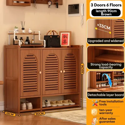 Shoe Rack Bamboo Shoe Cabinet With Door Ventilate Shoe Organizer 6/7/8 Layers Wooden Shoes Storage