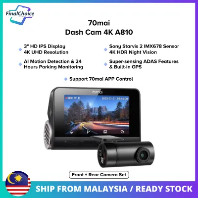 70mai Dash Cam A810 4K UHD Ultra Clear Night Vision Wide Angle Built-In GPS ADAS System AI Motion Detection