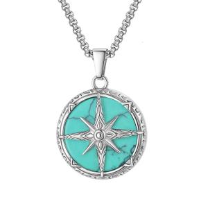 Mens Symbolic Compass Necklace Stainless Steel Spiritual Chain Accessories Sweater Necklace for Fashion Lover