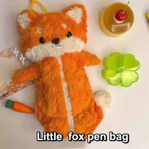 [Eqrbtl] Cute Plush Pen Bag Cartoon Fox Doll Pencil Case Large Capacity Stationery Organizer Students