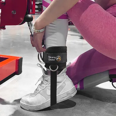 Adjustable D-Ring Ankle Straps for Leg Strength and Cable Machine Workouts with Buckle Support