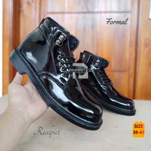 Sepatu PDH Formal Pria Hitam Glossy Dinas Kerja TNI Polri Security Ankle Boot