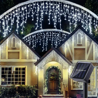 8M solar ice strip light waterproof LED string light outdoor decoration fairy light curtain light suitable for Christmas Ramadan lampu xmas gardens taverns streets
