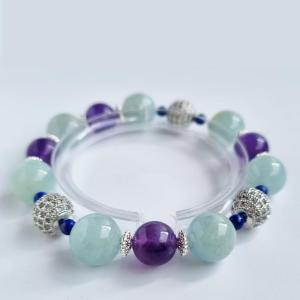 D33 Aquamarine Amethyst Lapis lazuli crystal bracelet with 18k Silver beads