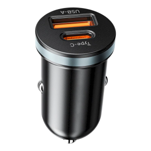 อะแดปเตอร์ไฟรถยนต์ขนาดเล็กแบบรวดเร็ว30W ชาร์จไฟเข้าเร็วพอร์ตคู่ USB A และ Type C เหมาะสำหรับสมาร์ทโฟนและแท็บเล็ต