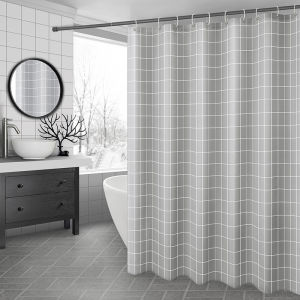 High Quality Bathroom Waterproof Shower Curtain Grey Lattice Printed Shower Curtain Thickened Polyester Waterproof Shower Curtain with free hooks
