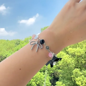 Versatile Bracelet with Butterfly Pendant Bowknot Charm Handchain for Party Wear Adjustable Length Wristband Accessory