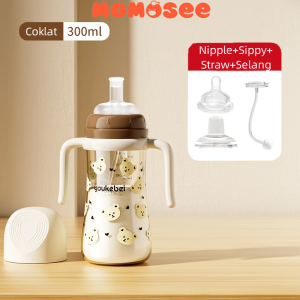 Momosee Botol Susu Wide Neck PP 3IN1 Training Cup Dot Sippy Straw Gravity Ball Anti Kolik 300ML BB22