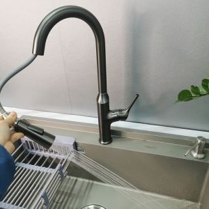 Chậu rửa bát 1 hố cỡ lớn kích thước 75x46 kèm thác nước hiện đại tiện lợi