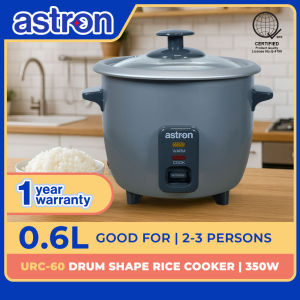 Astron URC-60 Drum Shape Rice Cooker - 0.6 Liter Capacity | Aesthetic Small Rice Cooker | 3 cups | 350W | Ideal for 2-3 persons | Minimalist | Free Paddle