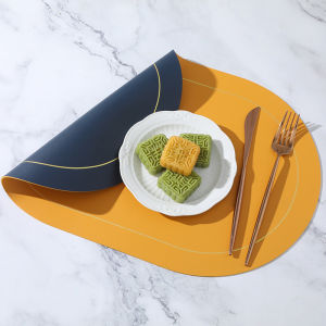 Dual-Color PU Leather Placemat Oval Waterproof Heat-Insulating Table Mat Hotel Home Dining Decor