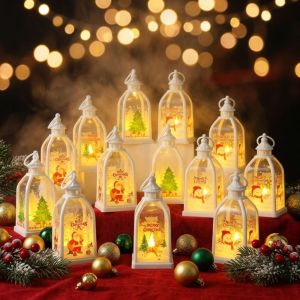 NALANILI Nhựa Đèn lồng Giáng sinh Ánh sáng ấm áp Đèn lồng trang trí Đèn lồng di động Quà tặng Cầm tay Đèn lồng phát sáng Trang trí Giáng sinh