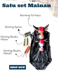 satu set banteng (bonus kemul) dan klinting mainan kesenian tradisional  sapi-sapian tanduk mainan anak.