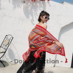 Khăn Choàng Quàng Cổ Boho Đi Biển Họa Tiết Vintage Thổ Cẩm - Chất Liệu Cotton - Size:90x180cm - Mã KC022