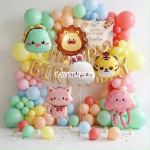 Chubby Cartoon Animal Series Lion Dino Bunny Foil Balloon Birthday Party Event Decoration Background