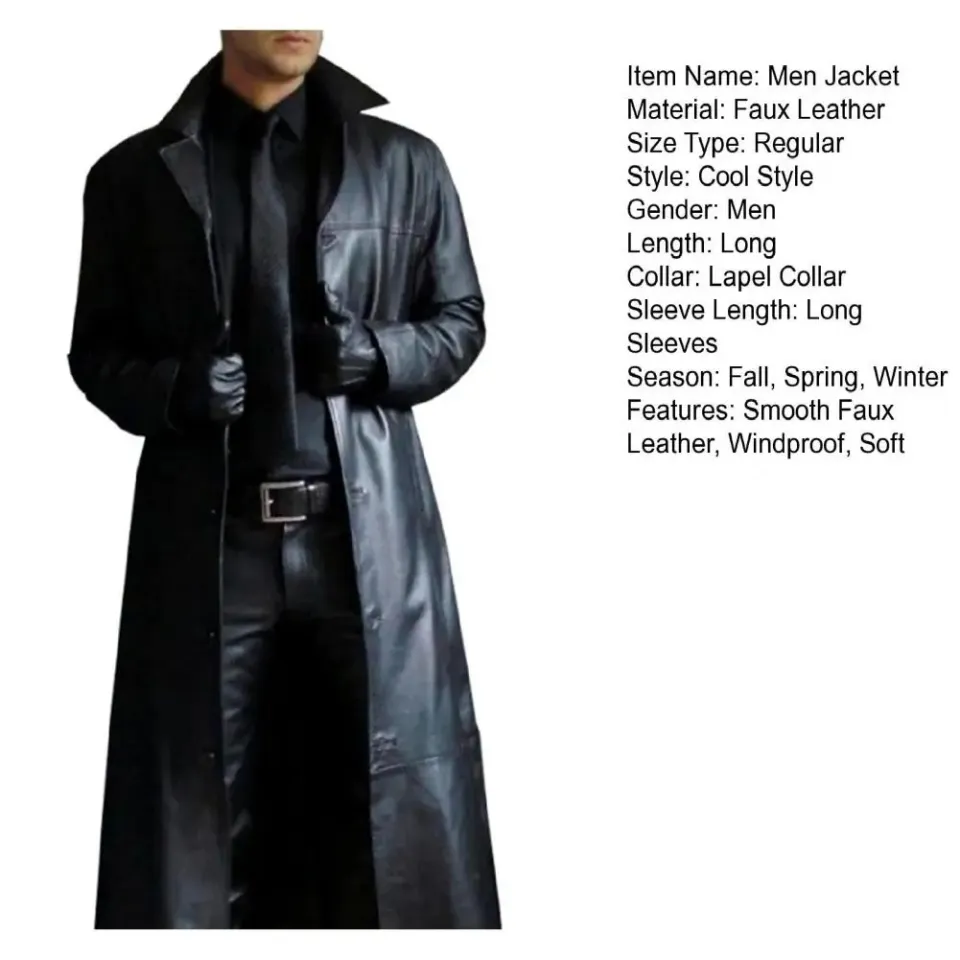 thumbnail image 2 of Mens Classic Black Faux Leather Long German Military Trench Coat – Aussie-Leather 2 of 6