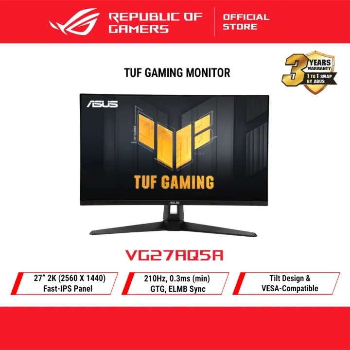 TUF Gaming Series 5 - VG27AQ5A Gaming Monitor – 27-inch, QHD(2560x1440), 210Hz(OC), Fast IPS, ELMB SYNC, 0.3ms GTG (min.), Stereo speaker, DisplayWidget