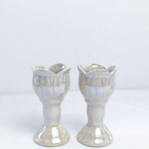 เชิงเทียน เซรามิก เชิงเทียนเซรามิค มี 2 ขนาด เคลือบสีขาวมุก สวยงาม ทนทาน {แพ็คคู่}